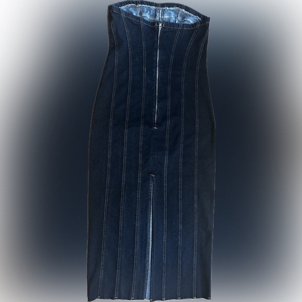 EUC SHEIN SZ 6 dark blue strapless midi dress w/rear concealed zip/bust 29”-34” - Picture 3 of 3